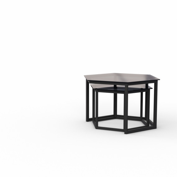 ჟურნალის მაგიდა HOBEL BEEHIVE 2PCS METAL BLACK/ GLASS FM (2)