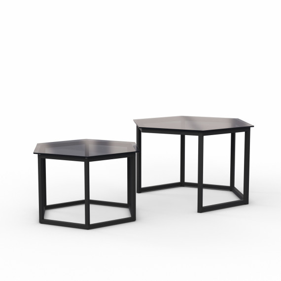 ჟურნალის მაგიდა HOBEL BEEHIVE 2PCS METAL BLACK/ GLASS FM (2)