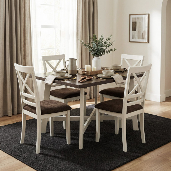 столовый гарнитур HOBEL VANNI 1+4 WHITE-BROWN PIGMENT/SHO 599-13 (4)