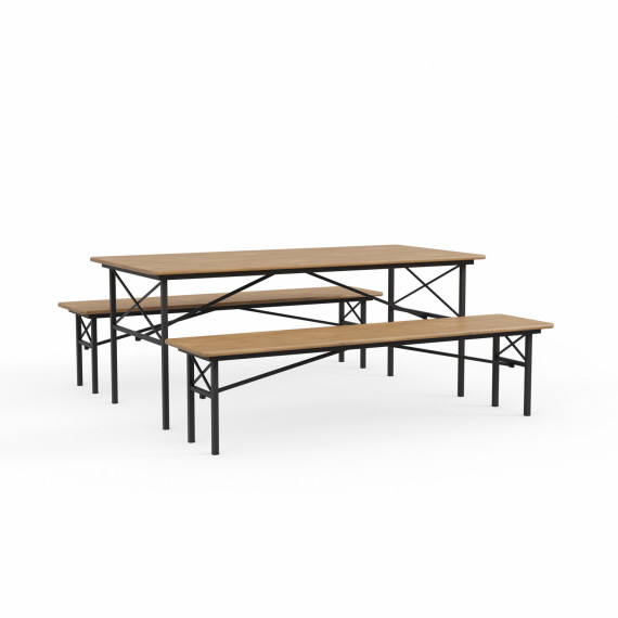 ბაღის გარნიტური HOBEL BENCH SET 1 + 2 METAL BLACK/WOOD TIK (3)