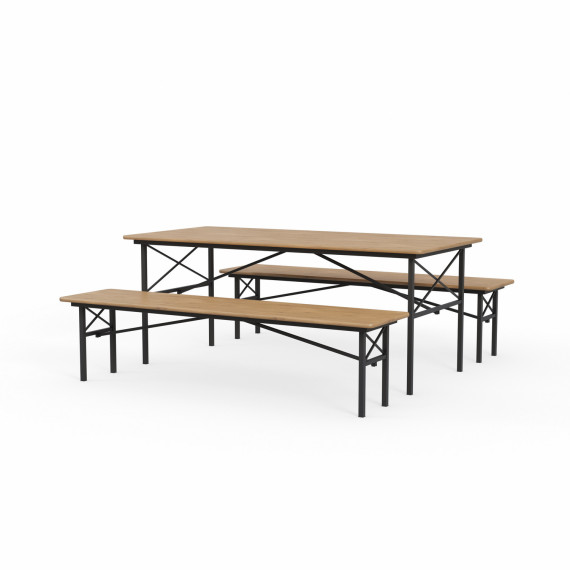 ბაღის გარნიტური HOBEL BENCH SET 1 + 2 METAL BLACK/WOOD TIK (3)