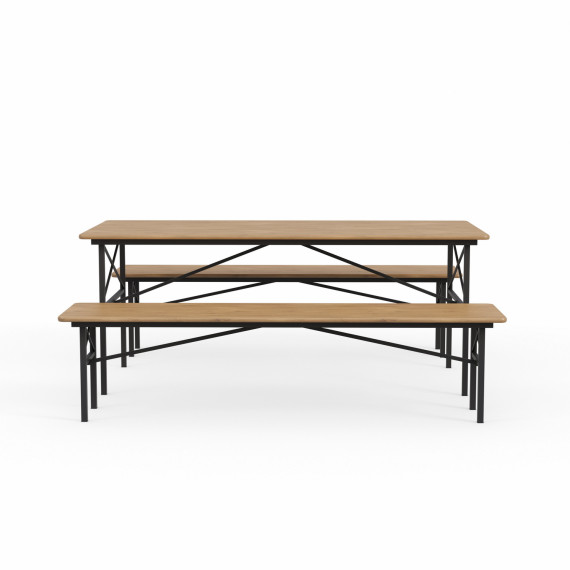 ბაღის გარნიტური HOBEL BENCH SET 1 + 2 METAL BLACK/WOOD TIK (3)