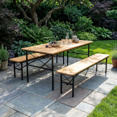 ბაღის გარნიტური HOBEL BENCH SET 1 + 2 METAL BLACK/WOOD TIK (3)