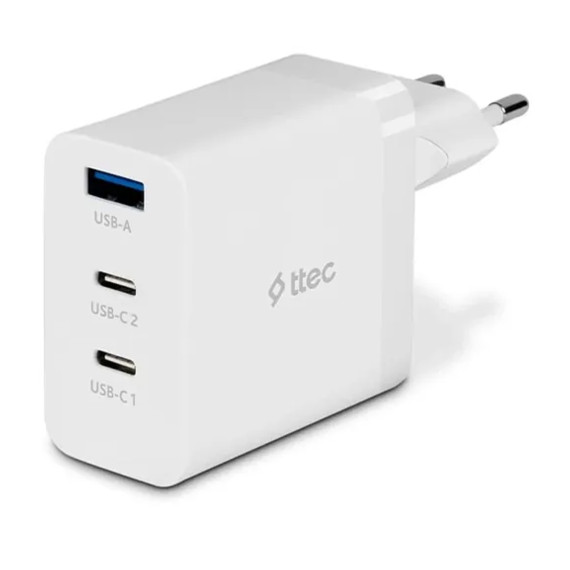 power adapter TTEC TTEC SMARTCHARGER TRIO GAN 65W PD TRAVEL FAST CHARGER 2 USB-C+USB-A WHITE
