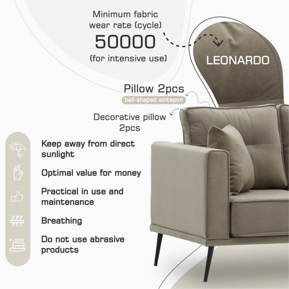 დივანი HOBEL ARMANDO 2 STR BLACK 20/ CAPPUCCINO LEONARDO 5 (1)
