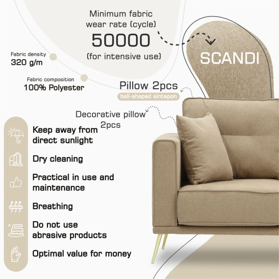 დივანი HOBEL ARMANDO 2 STR GOLD 18SM/BEIGE SCANDI 4 (1)