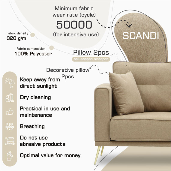 დივანი HOBEL ARMANDO 2 STR GOLD 20SM/BEIGE SCANDI 4 (1)