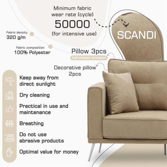 დივანი HOBEL ARMANDO 3 STR CHROM 18SM/BEIGE SCANDI 4 (1)