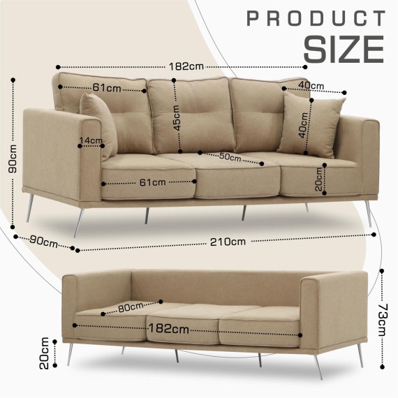 დივანი HOBEL ARMANDO 3 STR CHROM 18SM/BEIGE SCANDI 4 (1)