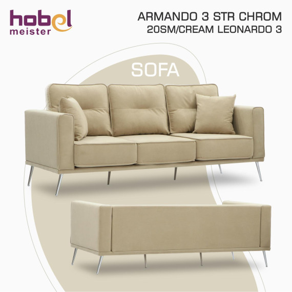 დივანი HOBEL ARMANDO 3 STR CHROM 20SM/CREAM LEONARDO 3 (1)