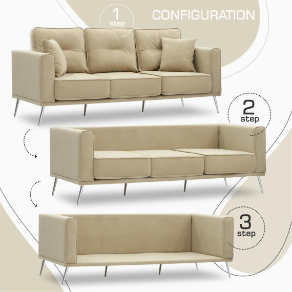 დივანი HOBEL ARMANDO 3 STR CHROM 20SM/CREAM LEONARDO 3 (1)