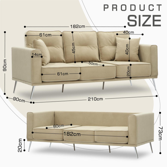 დივანი HOBEL ARMANDO 3 STR CHROM 20SM/CREAM LEONARDO 3 (1)