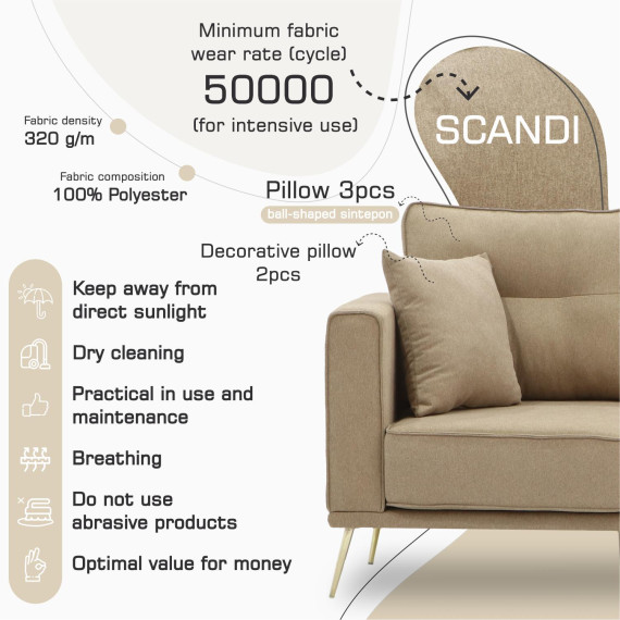 დივანი HOBEL ARMANDO 3 STR GOLD 18SM/BEIGE SCANDI 4 (1)