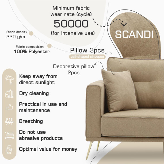 დივანი HOBEL ARMANDO 3 STR GOLD 20SM/BEIGE SCANDI 4 (1)