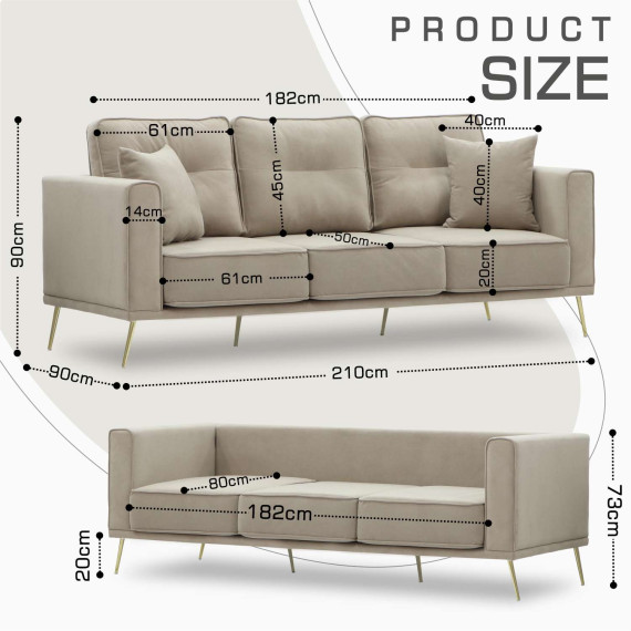 დივანი HOBEL ARMANDO 3 STR GOLD 20SM/CAPPUCCINO LEONARDO 4 (1)