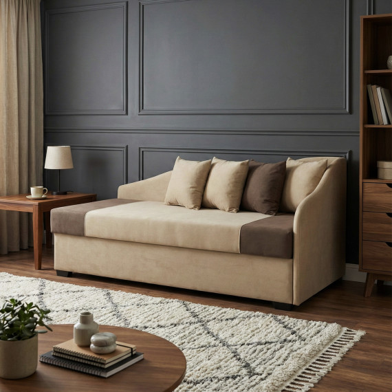 დივანი HOBEL BIG-BEN BEIGE LEONARDO 03/ DARK BROWN LEONARDO 06 R (2)