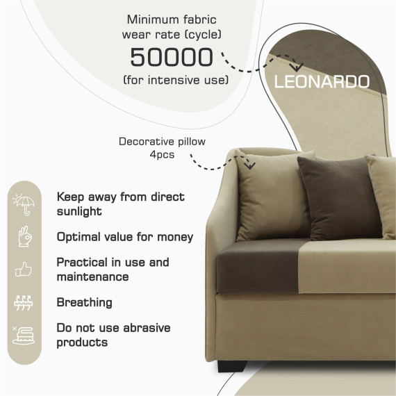 დივანი HOBEL BIG-BEN BEIGE LEONARDO 03/ DARK BROWN LEONARDO 06 R (2)