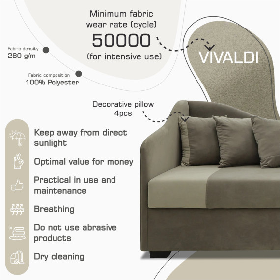 დივანი HOBEL BIG-BEN CAPPUCCINO VIVALDI 5/ LIGHT CAPPUCCINO VIVALDI 4 R(1)