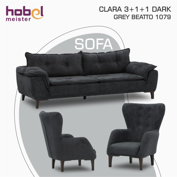 გარნიტური HOBEL CLARA 3+1+1 DARK GREY BEATTO 1079 (3)