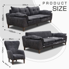 sofa set HOBEL CLARA 3+1+1 F/R DARK GREY BEATTO 1078 (3)