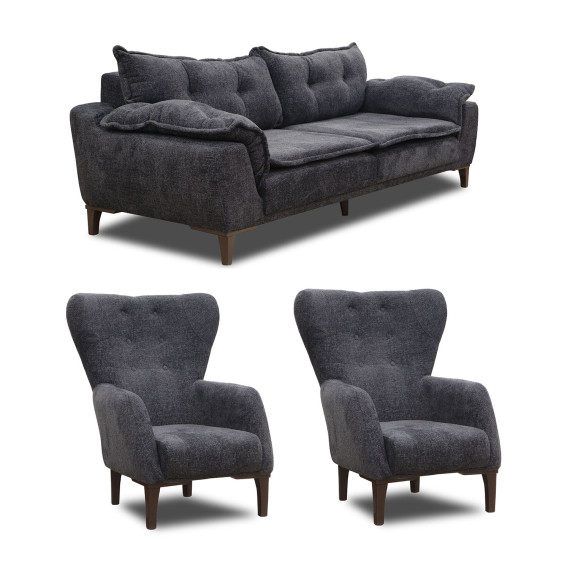 გარნიტური HOBEL CLARA 3+1+1 F/R DARK GREY BEATTO 1078 (3)