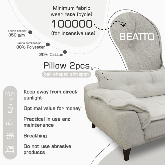 გარნიტური HOBEL CLARA 3+1+1 LIGHT GREY BEATTO 1069 (3)