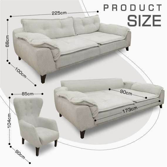 გარნიტური HOBEL CLARA 3+1+1 LIGHT GREY BEATTO 1069 (3)