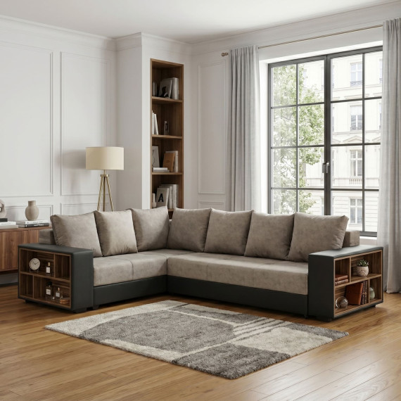 დივანი HOBEL CORNER BAR F/P K090 BLACK 4503/ CAPPUCCINO JAGUAR 6 L (6)