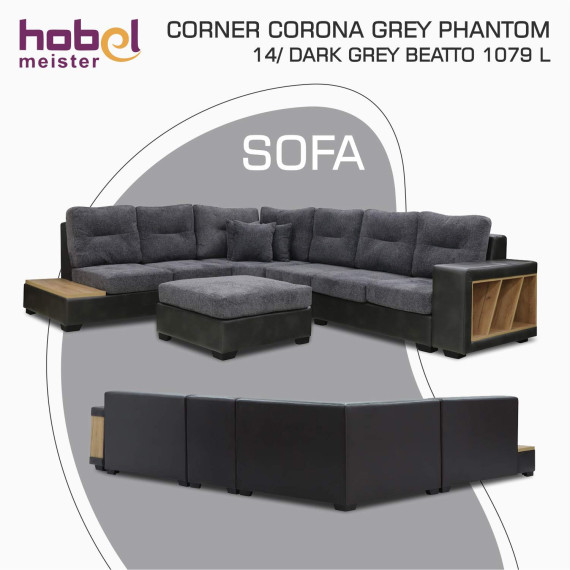 დივანი HOBEL CORNER CORONA GREY PHANTOM 14/ DARK GREY BEATTO 1079 L (7)