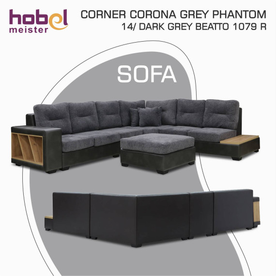 დივანი HOBEL CORNER CORONA GREY PHANTOM 14/ DARK GREY BEATTO 1079 R (7)