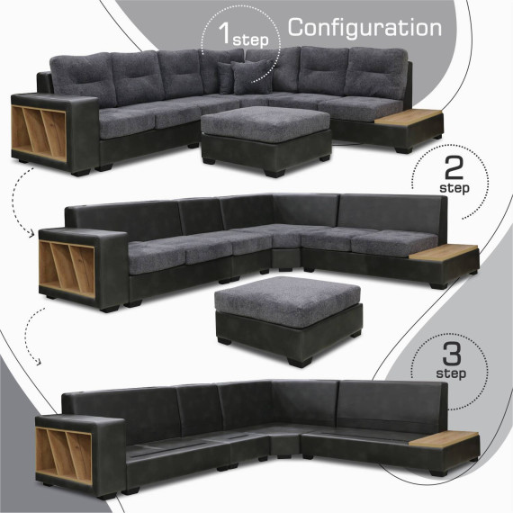 დივანი HOBEL CORNER CORONA GREY PHANTOM 14/ DARK GREY BEATTO 1079 R (7)