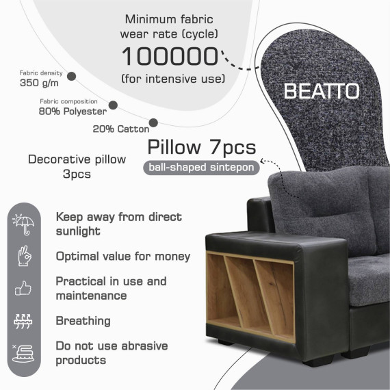 დივანი HOBEL CORNER CORONA GREY PHANTOM 14/ DARK GREY BEATTO 1079 R (7)