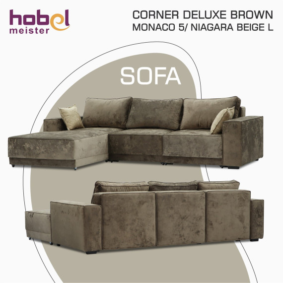 დივანი HOBEL CORNER DELUXE BROWN MONACO 5/ NIAGARA BEIGE L (7)