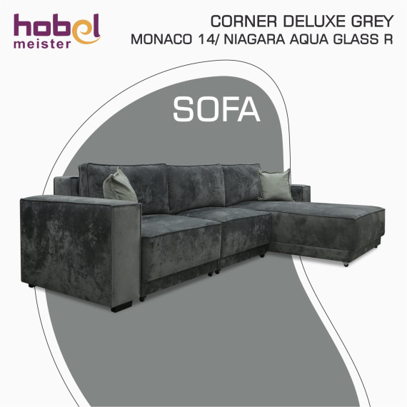 დივანი HOBEL CORNER DELUXE GREY MONACO 14/ NIAGARA AQUA GLASS R (6)