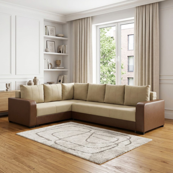 დივანი HOBEL CORNER KATRIN F/P LEATHER CHOCOLATE/BEIGE LEONARDO 3 R (6)