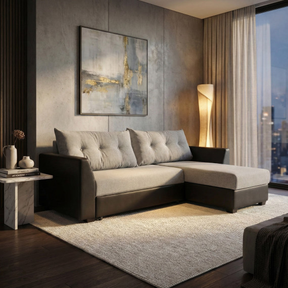 დივანი HOBEL CORNER MODERN LUXE BLACK 4503/ LIGHT GREY ASTERI 3 (4)