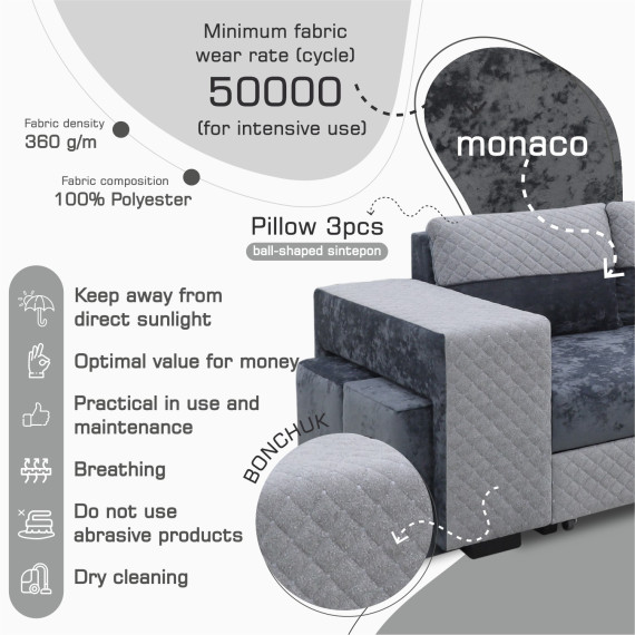 დივანი HOBEL CORNER SONYA F/P LIGHT GREY MONACO 13/GREY BONCUK 19 R (5)