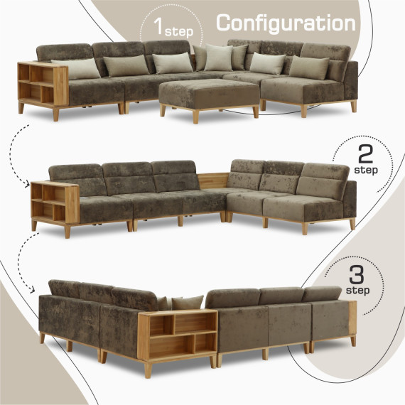 დივანი HOBEL CORNER WOOD DARK CAPPUCCINO MONACO 5/ INFINITY 103/INFINITY 290 R(5)