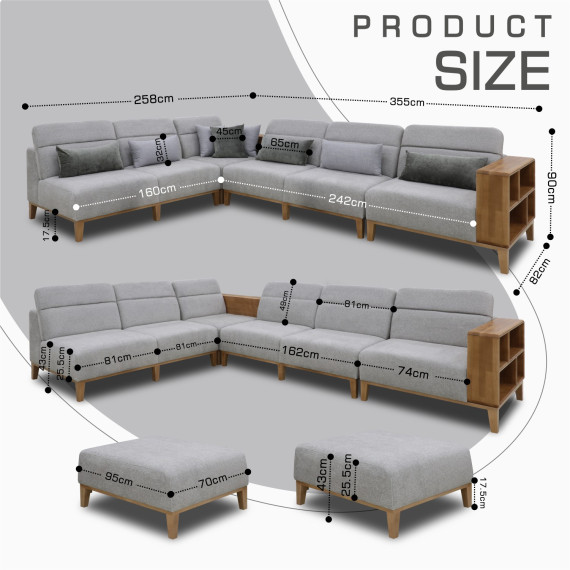 დივანი HOBEL CORNER WOOD GREY AMAZON 5 / INFINITY 991 / NIAGARA GREY L (5)