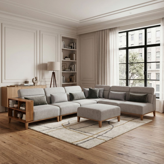 დივანი HOBEL CORNER WOOD GREY AMAZON 5 / INFINITY 991 / NIAGARA GREY R (5)