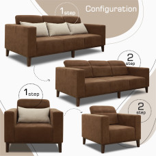 sofa set HOBEL DALI 3+1+1 DARK BROWN BREEZE 12/CREAM FOREVER 910 (3)