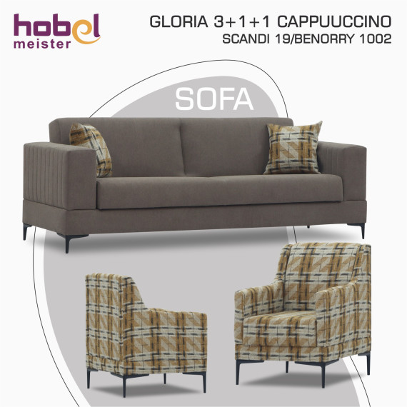 გარნიტური HOBEL GLORIA 3+1+1 CAPPUUCCINO SCANDI 19/BENORRY 1002 (3)