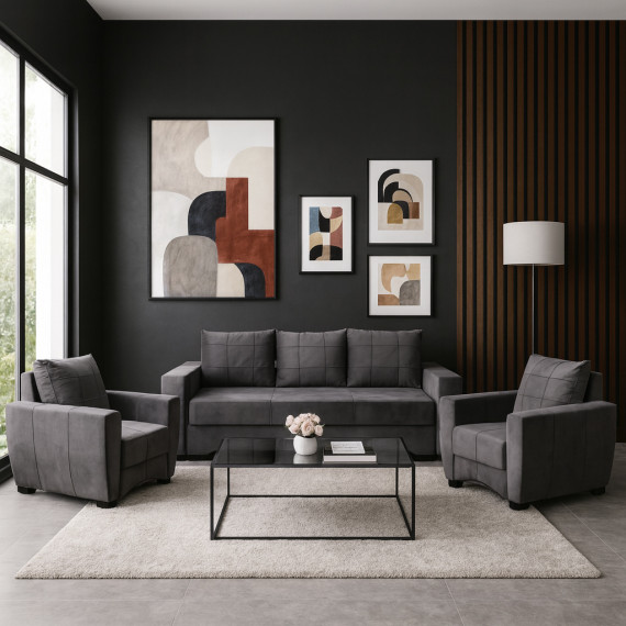 გარნიტური HOBEL LI 3+1+1 DARK GREY CATALANA 8 (5)