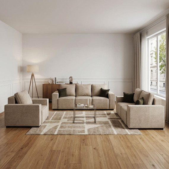 გარნიტური HOBEL LOTUS 3+2+1 F/P CAPPUCCINO BELLA 3/NIAGARA BROWN (15)