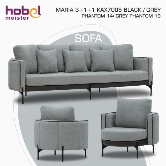 გარნიტური HOBEL MARIA 3+1+1 KAX7005 BLACK / GREY PHANTOM 14/ GREY PHANTOM 19 (3)