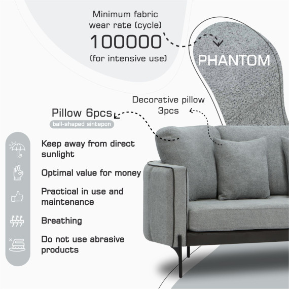 გარნიტური HOBEL MARIA 3+1+1 KAX7005 BLACK / GREY PHANTOM 14/ GREY PHANTOM 19 (3)