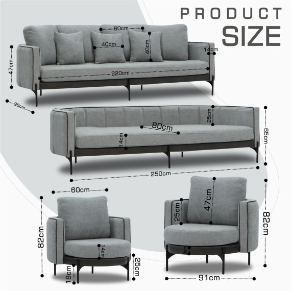 გარნიტური HOBEL MARIA 3+1+1 KAX7005 BLACK / GREY PHANTOM 14/ GREY PHANTOM 19 (3)