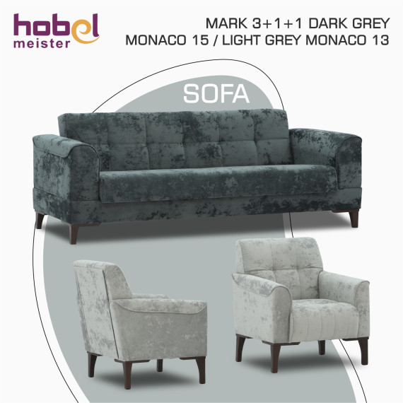 გარნიტური HOBEL MARK 3+1+1 DARK GREY MONACO 15 / LIGHT GREY MONACO 13 (3)