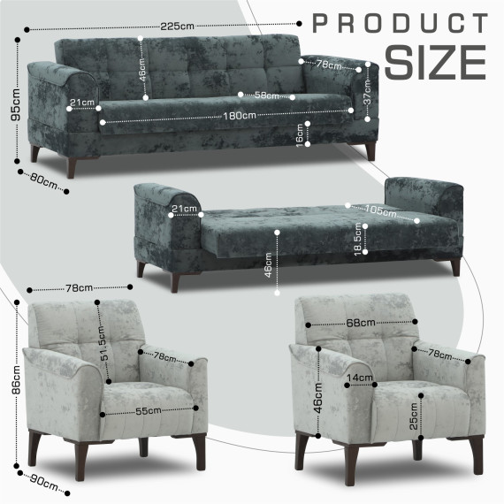 გარნიტური HOBEL MARK 3+1+1 DARK GREY MONACO 15 / LIGHT GREY MONACO 13 (3)