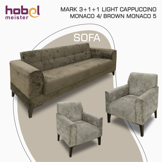 გარნიტური HOBEL MARK 3+1+1 LIGHT CAPPUCCINO MONACO 4/ BROWN MONACO 5 (3)